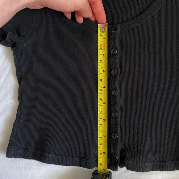 SOLD - American Apparel 2x1 Black Ribbed Button Crop Top - Picture 10 of 10